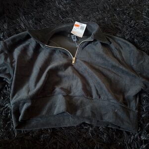 Forever 21 Black Quarter-Zip Cropped Pullover